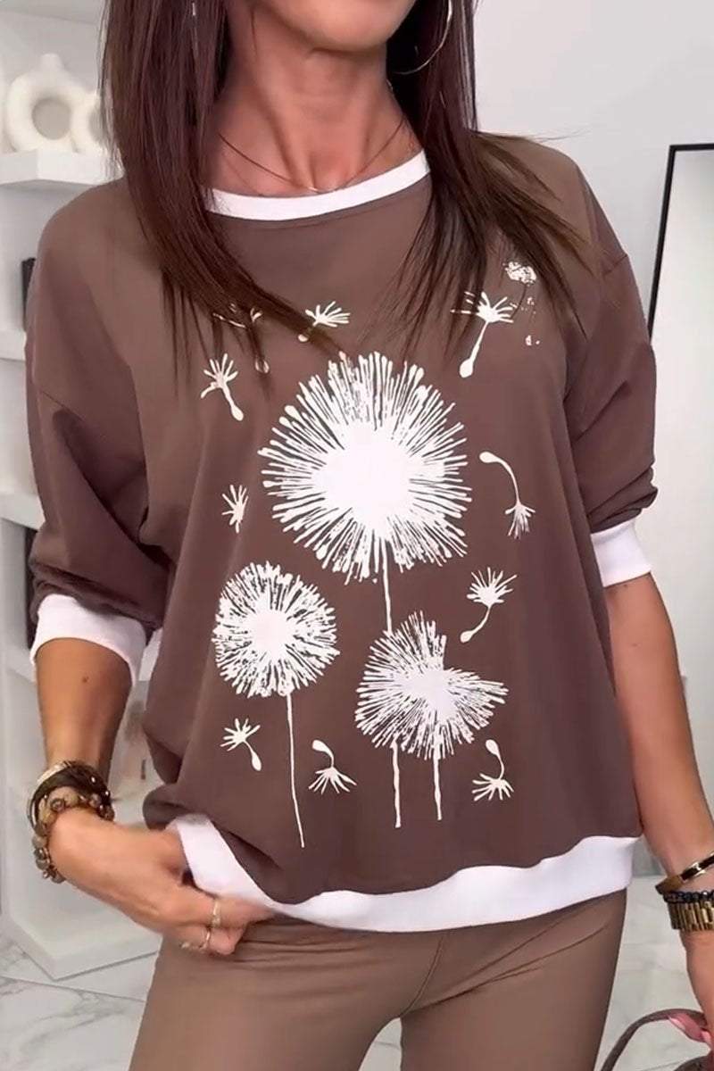 Casual Dandelion Print Long Sleeve Top