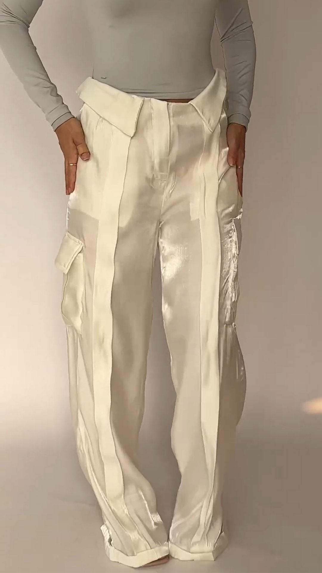 Double-pocket Satin Floor-length Trousers