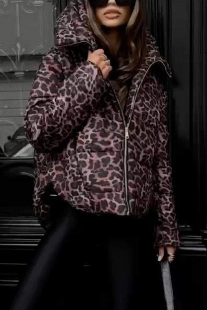 Women's Casual Hooded Leopard Printed Thick Coat