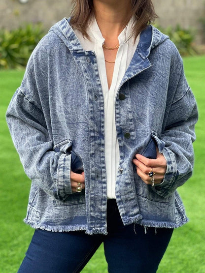 Women's Washed Denim Hooded Jacket