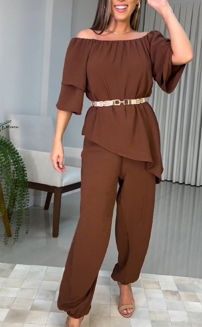 One-shoulder Top and Leggings Trousers Two-piece Suit