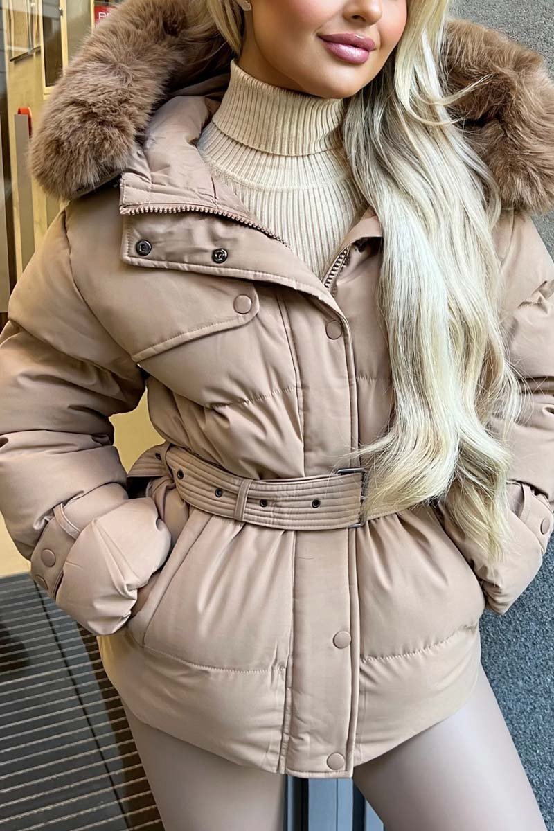 Women's casual faux fur hooded short cotton coat