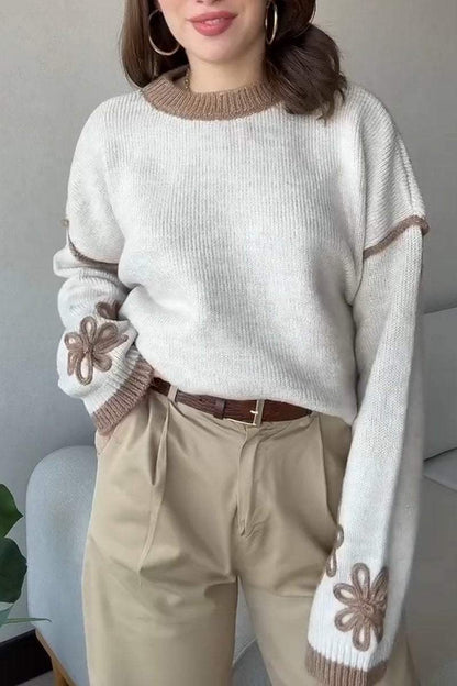 Crewneck suit color-blocked sweater