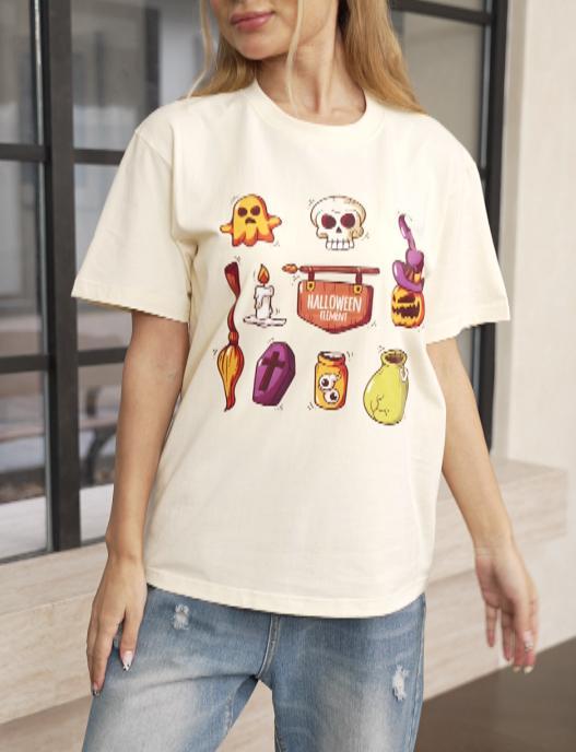 Women's Round Neck Short Sleeve Halloween Print Casual T-shirt