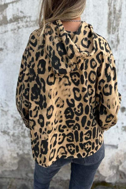 Women 's Leopard Print Hooded Long Sleeved Hoodie Top