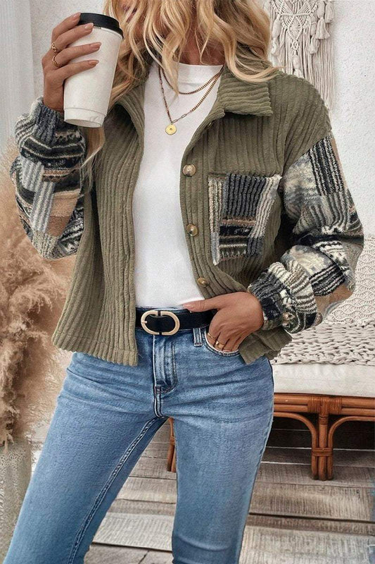 Women's Casual Corduroy Plaid Patchwork Jacket