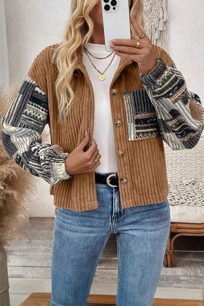 Women's Casual Corduroy Plaid Patchwork Jacket