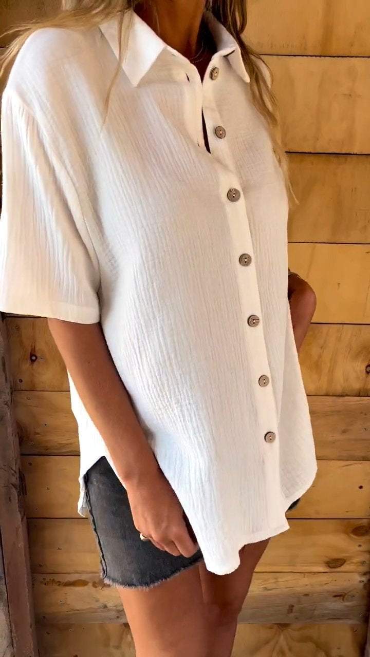 Textured Short-sleeve Lapel Shirt