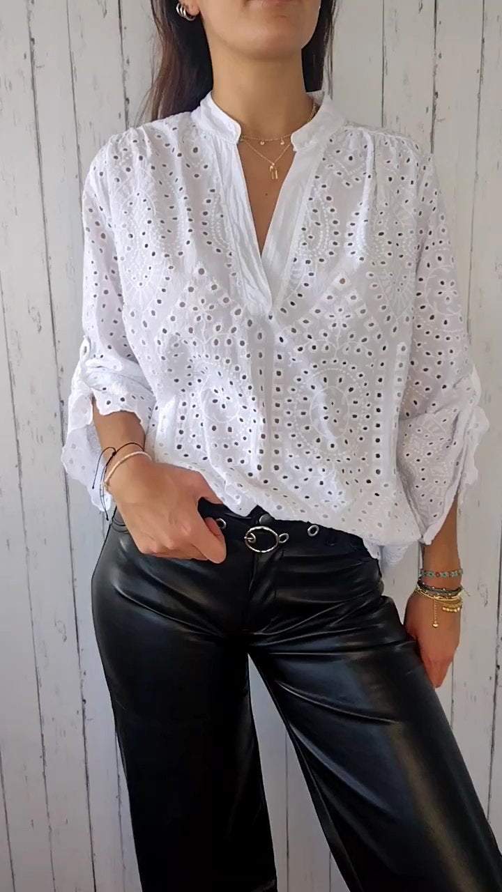 Casual V-neck Hollow Top