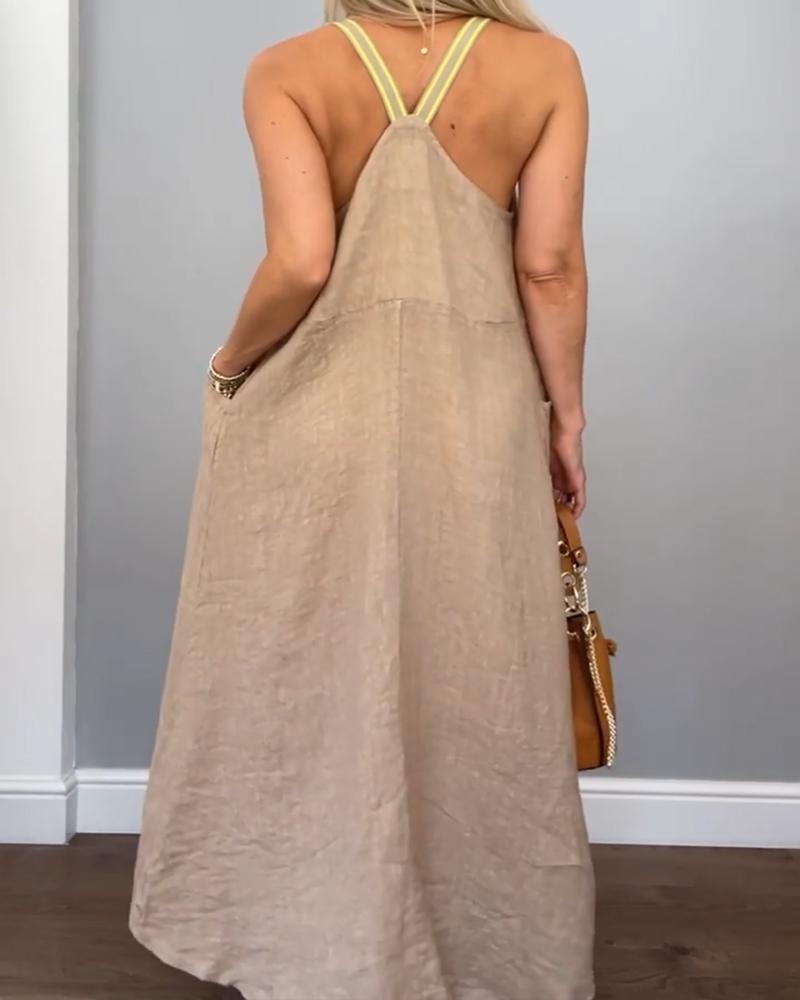 Solid Cotton and Linen Slip Dress