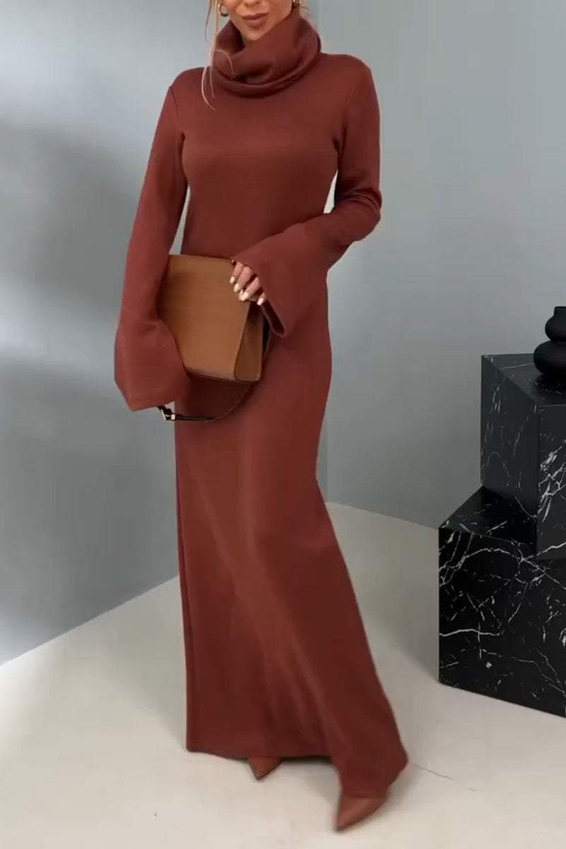 Women's Solid Color Casual Long Sleeve High Neck Dress