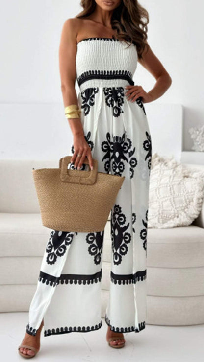 Women's Tube Top Printed Jumpsuit