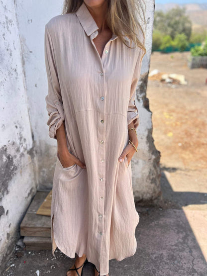 Women's Lapel Long Sleeve Shirt Dress