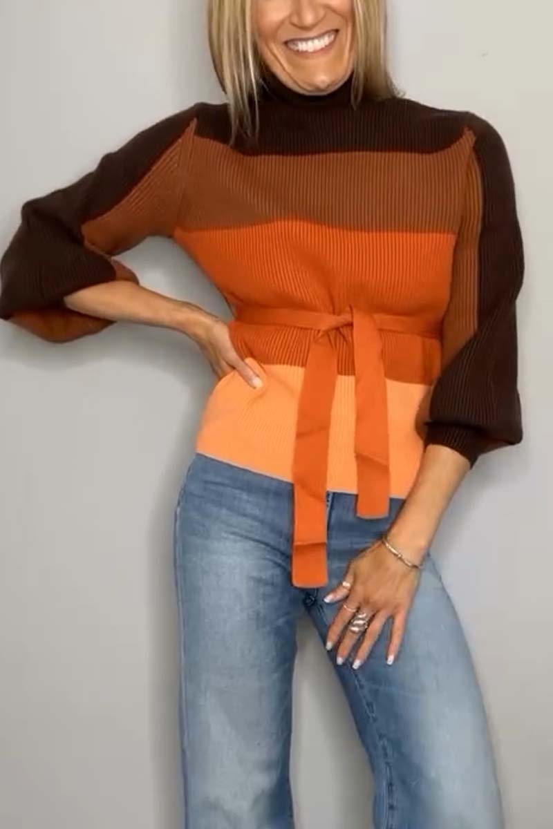 Women's casual contrast turtleneck sweater