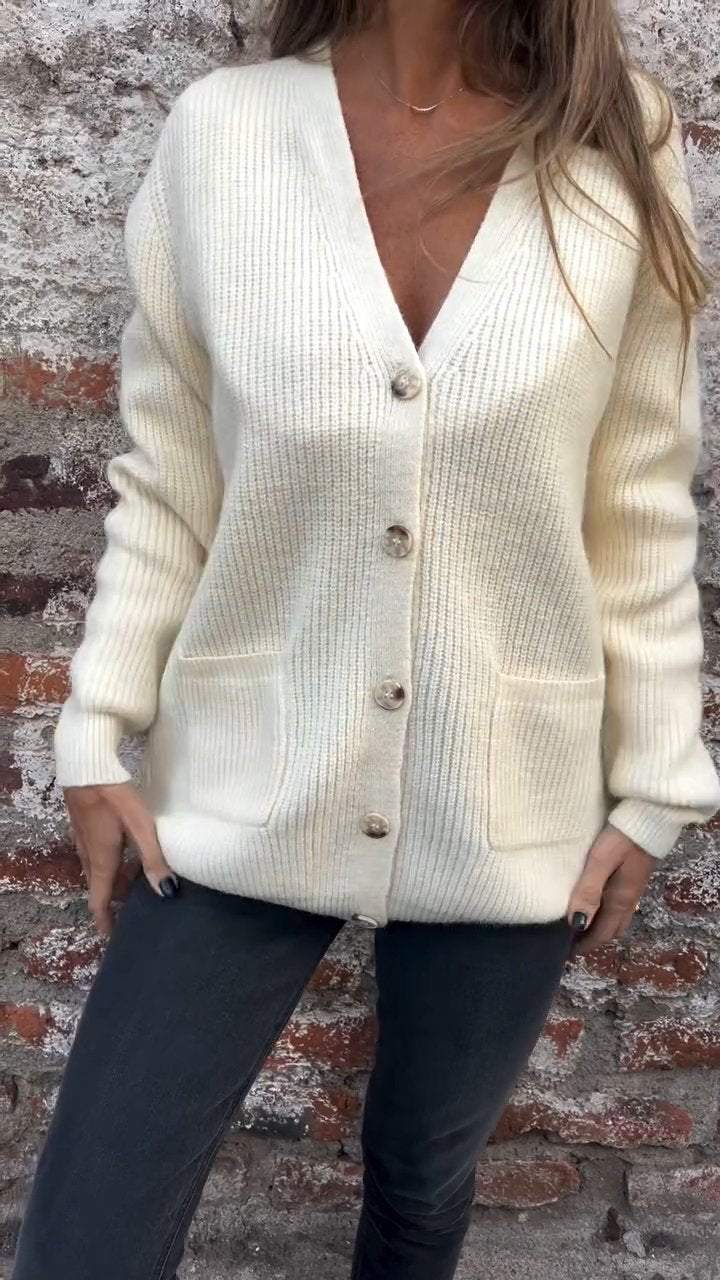 Women's Autumn V-neck Long-sleeved Knitted Sweater Coat