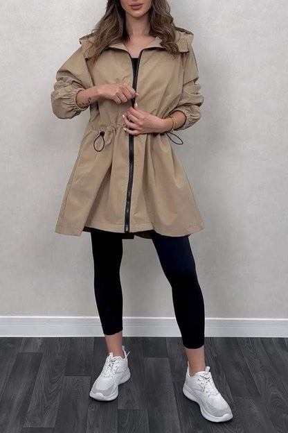 Women's Spring and Fall Solid Color Elastic Waist Trench Coat