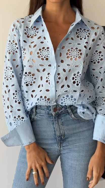 Casual Lapel Cutout Shirt