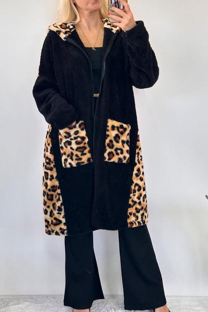 Women's leopard print patchwork hooded jacket