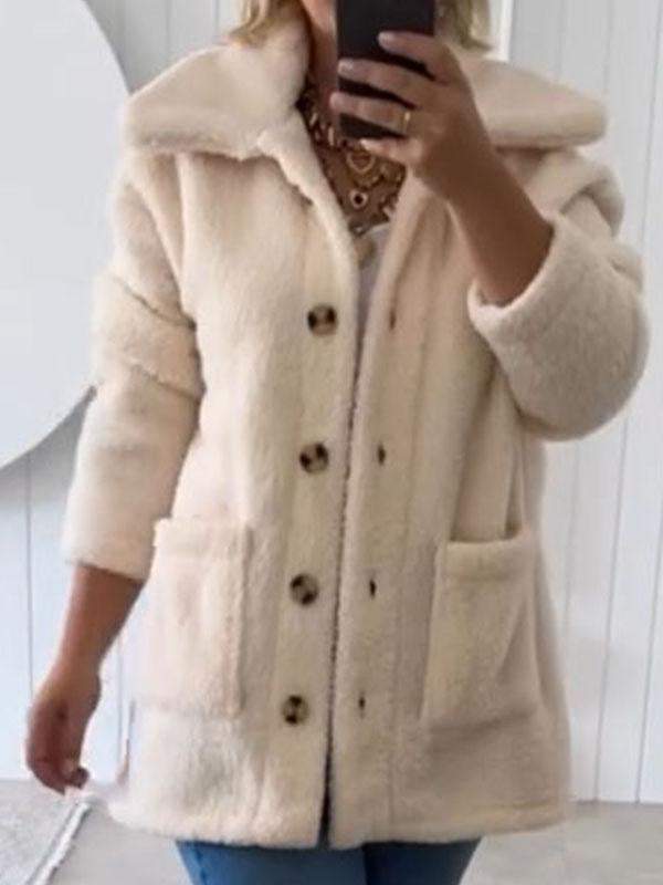 Women's Lapel Plush Long Sleeve Coat