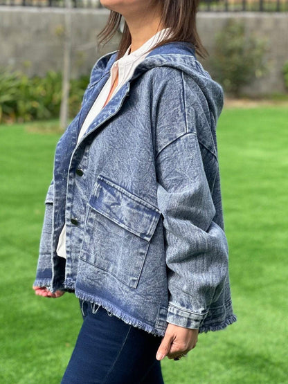 Women's Washed Denim Hooded Jacket