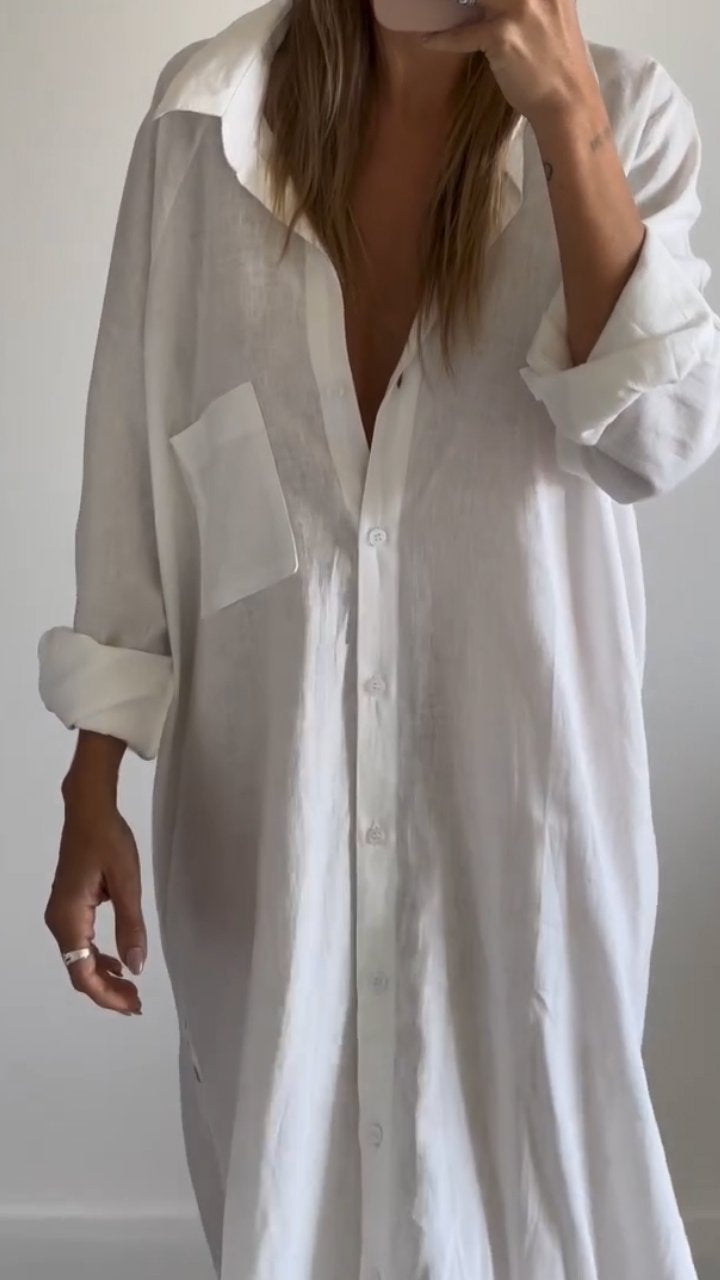 Lapel Single-breasted Shirt Dress