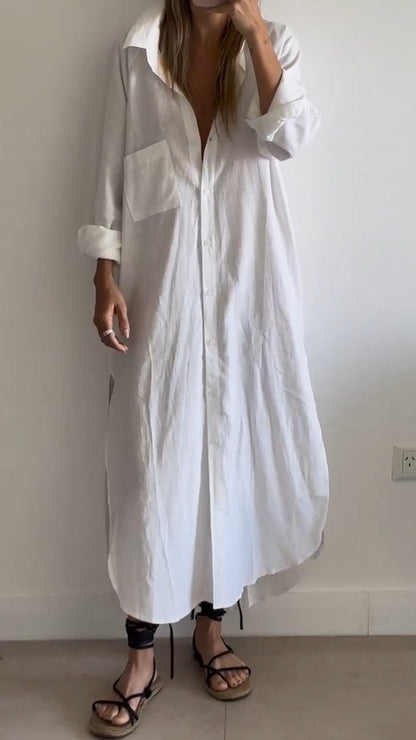 Lapel Single-breasted Shirt Dress