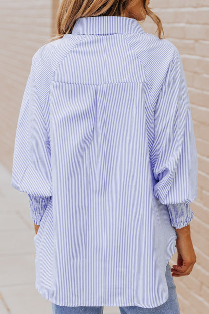 Women's Lapel Long Sleeve Striped Casual Shirt