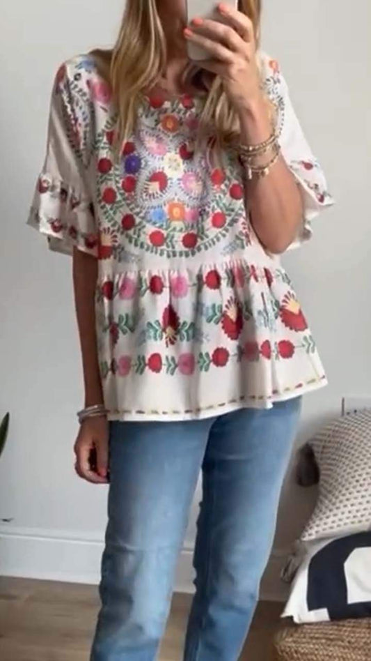 Women's Casual Floral Print Short Sleeve Top