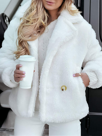 Women's Lapel Long Sleeve Fur Casual Coat