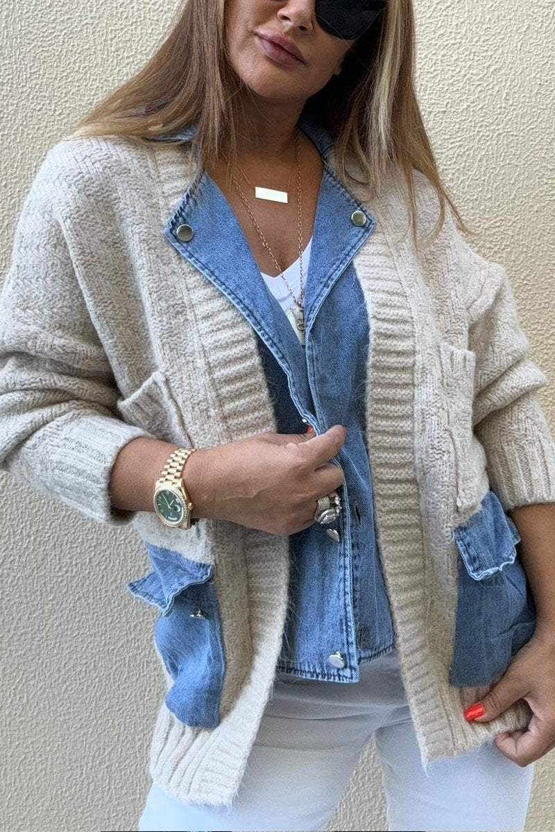 Solid Color Patchwork Long Sleeve Sweater