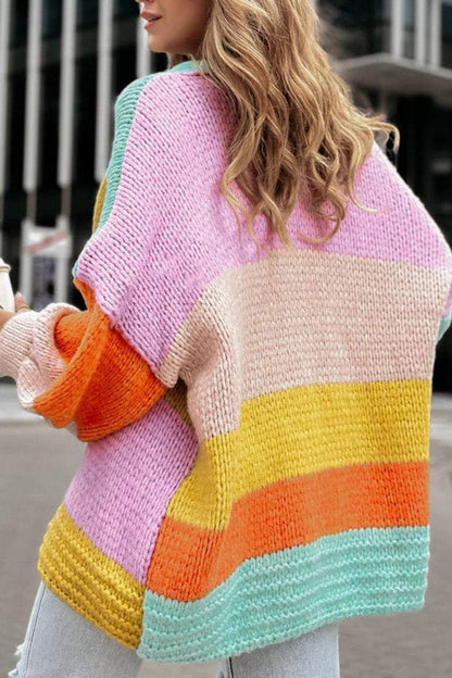 Women's Casual Colorful Contrast Knitted Cardigan