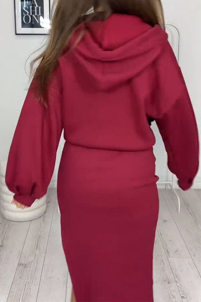 Women's Solid Color Hoodies and DressTwo-piece Set