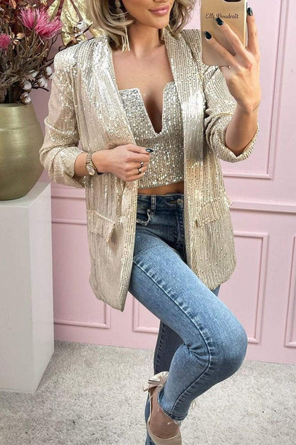 Women's Sequin Fashion Casual Loose Suit Top