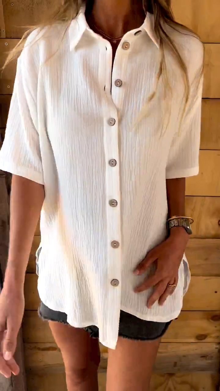 Textured Short-sleeve Lapel Shirt