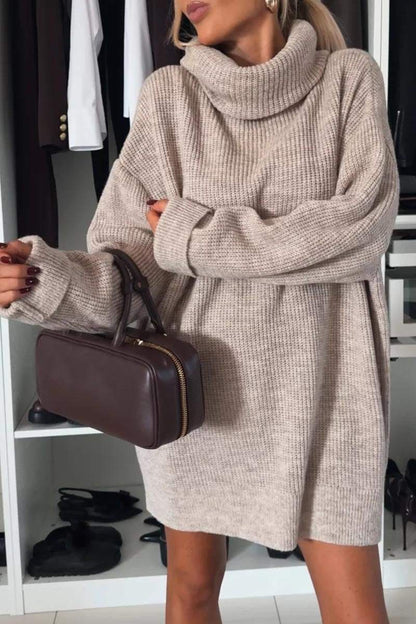 Women's Long Sleeve Casual Sweater Dress with Pile Collar