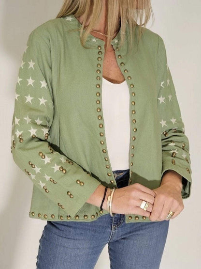 Women's Vintage Studded Star Eagle Print Jacket