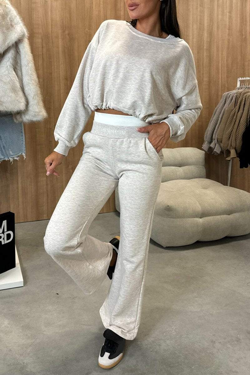 Women's Round Neck Long Sleeve Casual Sweatshirt Suit