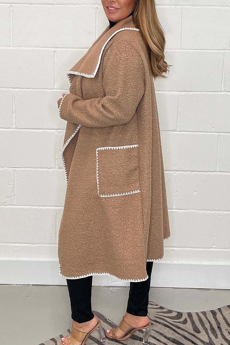 Women's casual contrast color side length coat