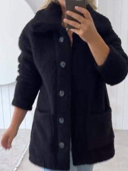 Women's Lapel Plush Long Sleeve Coat