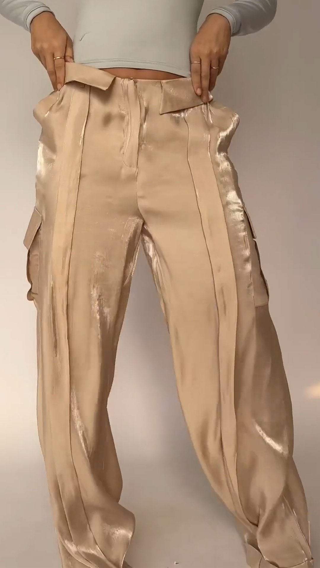 Double-pocket Satin Floor-length Trousers