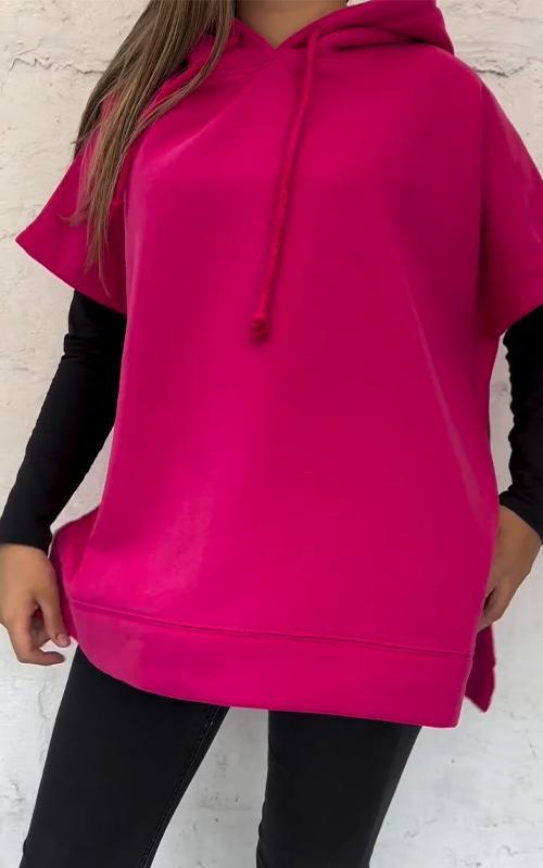 Women's Solid Color Hooded Short-sleeved Sweatshirt