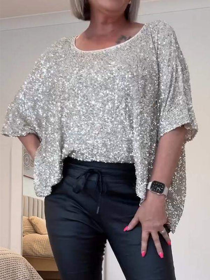 Women's Round Neck Sequin Party Top