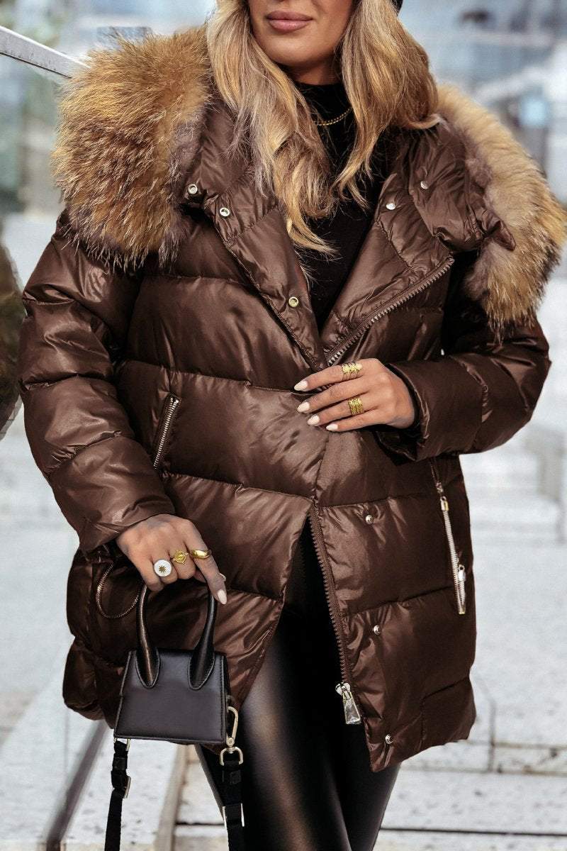 Women's Wool Edged Hat Winter Padded Coat