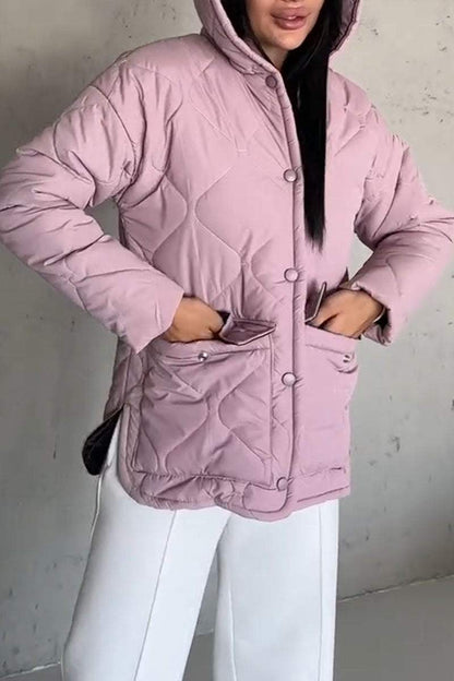 Casual Solid Color Hooded Pocket Jacket