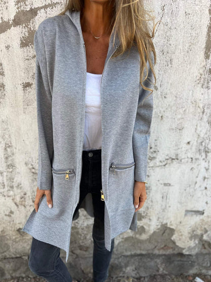 Round Neck Zipper Long Sleeve Casual Jacket