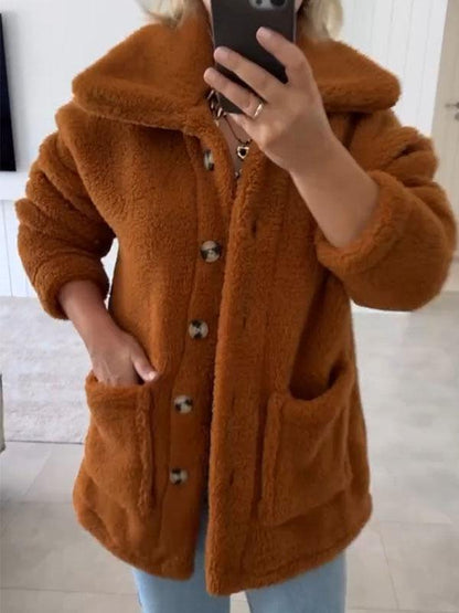 Women's Lapel Plush Long Sleeve Coat