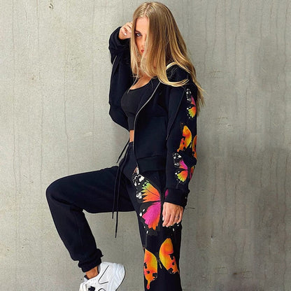 Butterfly Print Hoodie & Jogger Set