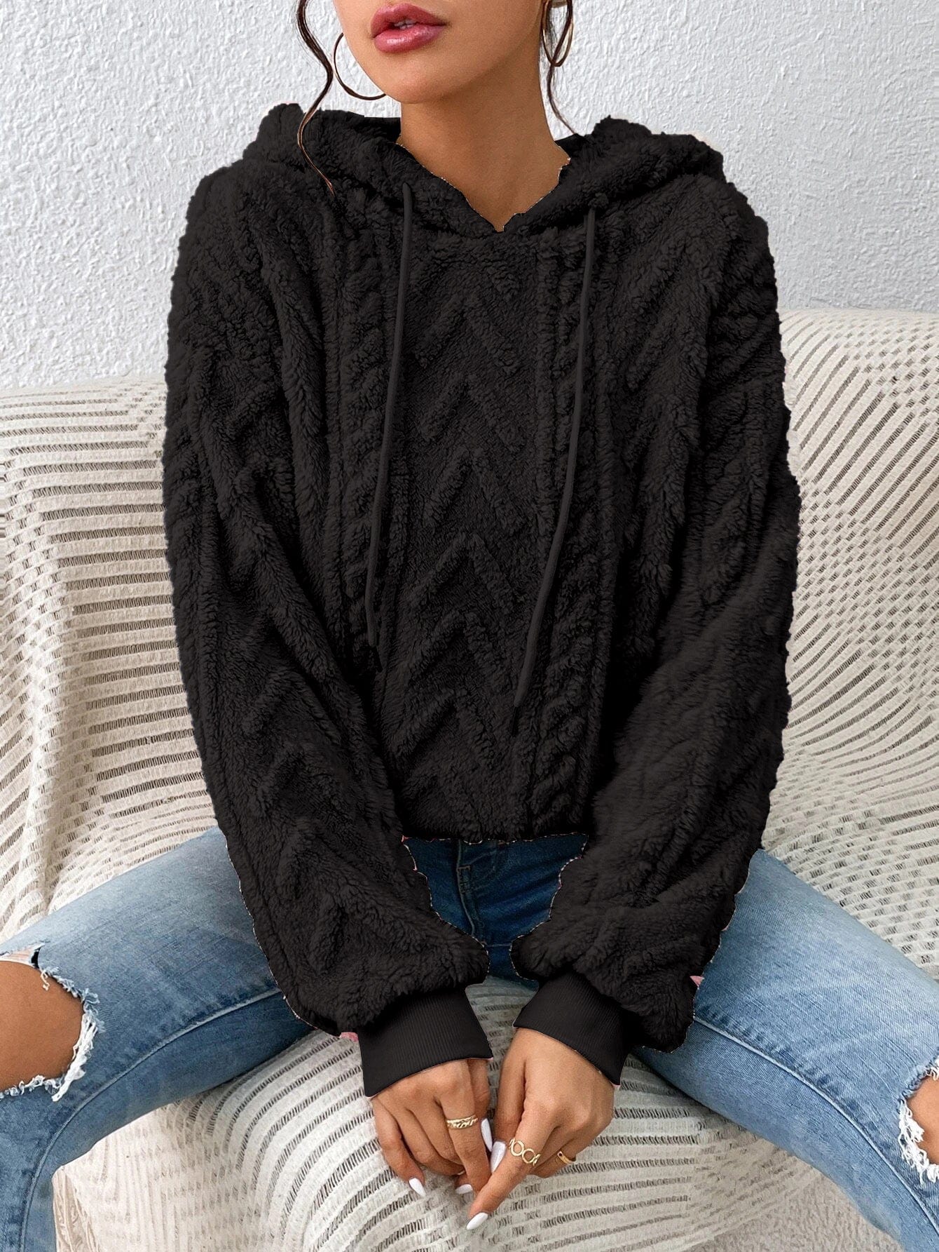 Nova Cable Knit Plush Hoodie