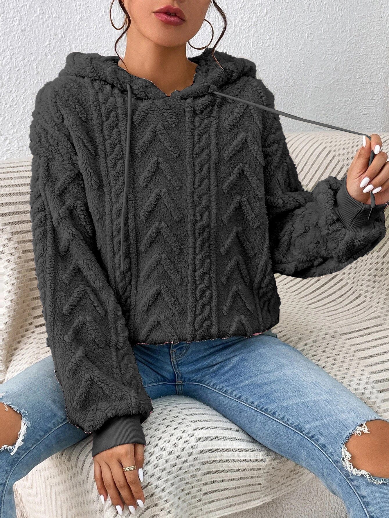 Nova Cable Knit Plush Hoodie