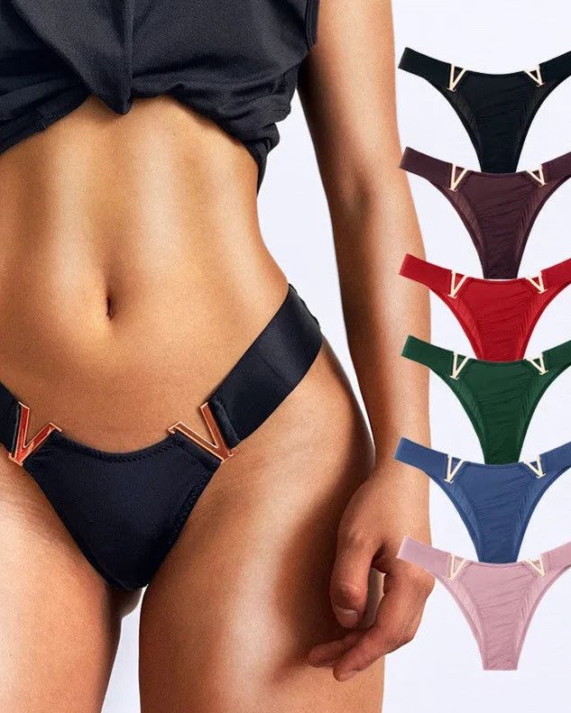 Female V Letter Solid Color Underwear